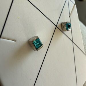 Brighton Silver-Tone Square Stud Earrings with Teal Stones